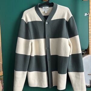 COS Men's Cardigan - Dark Green and Cream Stripes